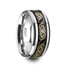 AVILIUS Celtic Pattern Tungsten Ring Dual Offset Grooves Beveled Edges - 9mm