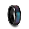 Black Ceramic Ring Blue Purple Color Changing Inlay Beveled Polished Finish 6mm - 10mm