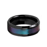Black Ceramic Ring Blue Purple Color Changing Inlay Beveled Polished Finish 6mm - 10mm