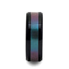 Black Ceramic Ring Blue Purple Color Changing Inlay Beveled Polished Finish 6mm - 10mm