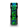 Black Ceramic Wedding Band Emerald Green & Sapphire Blue Color Opal Inlay 6mm 8mm