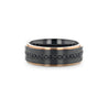 Black Titanium Ring Rose Gold Plated Edge And Sapphire Settings All Around