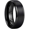 Black Tungsten Rings for Men Wedding Bands Beveled Edges Matte Finish - 8mm