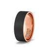 Black Tungsten Wedding Band For Men With Rose Gold Inside Brushed Flat Edge - 8mm