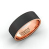 Black Tungsten Wedding Band For Men With Rose Gold Inside Brushed Flat Edge - 8mm