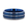 Blue Ion Plated Tungsten Carbide Men’s Ring Faceted Center Stepped Edges - 8mm