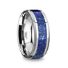Blue Lapis Inlay Tungsten Wedding Band Beveled Polished Finish - 8mm
