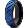 Bronx Blue Grooved Raised Center Black Tungsten Carbide Wedding Band - 8mm