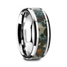 Camo Tungsten Wedding Ring Coprolite Fossil Inlay Beveled Polished Finish - 8mm