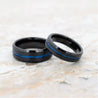 Corey Black & Blue Tungsten Wedding Band Ion Plated Stripe and Beveled Edges 6mm 8mm