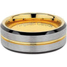 Duxbury Grooved Yellow Golad Inlaid Brushed Center Tungsten Carbide Ring - 8mm