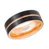 KHAN Men’s Two-Tone Black Tungsten Ring with Rose Gold Groove and Inside - 8MM