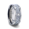 Light Gray Carbon Fiber Titanium Ring White Diamond In The Squared Center Setting