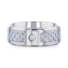 Light Gray Carbon Fiber Titanium Ring White Diamond In The Squared Center Setting