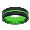 Mens Black and Acid Green Tungsten Carbide Wedding Band Beveled Edges 6mm & 8mm