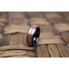 Men’s Black Tungsten Carbide Ring with Brushed Silver Center and Orange Groove 8mm