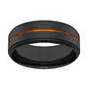 Men’s Black Tungsten Carbide Wedding Band with Luscious Orange Groove 8mm