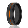 Men’s Black Tungsten Carbide Wedding Band with Luscious Orange Groove 8mm