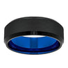 Men’s Black Tungsten Wedding Band With Beveled Edges and Blue Inside - 8 mm