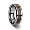 Mens Camo Tungsten Wedding Ring Green Tree Leaves Beveled Polished Finish - 8mm