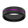 PALLAS Men’s Black Tungsten Wedding Band with Thin Purple Grooved Center 8mm
