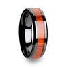 Real Padauk Wood Inlaid Black Ceramic Wedding Band With Polished Bevels 6mm-10mm