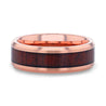 Rose Gold Plated Koa Wood Tungsten Men’s Wedding Band Beveled Edges - 8mm