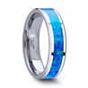 Tungsten Wedding Ring With Blue Green Opal Inlay & Polished Finish 4mm-10mm
