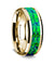 14K Yellow Gold Ring w/ Emerald Green and Sapphire Blue Opal Inlay Beveled Edge 8 mm