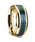 14K Yellow Gold Wedding Ring w/ Black & Green Carbon Fiber Inlay Beveled Edges - 8 mm