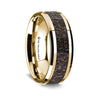 14K Yellow Gold Wedding Ring with Dark Deer Antler Inlay Beveled Edges - 8 mm