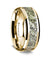 14K Yellow Gold Wedding Ring with Green Dinosaur Bone Inlay Beveled Edges - 8 mm