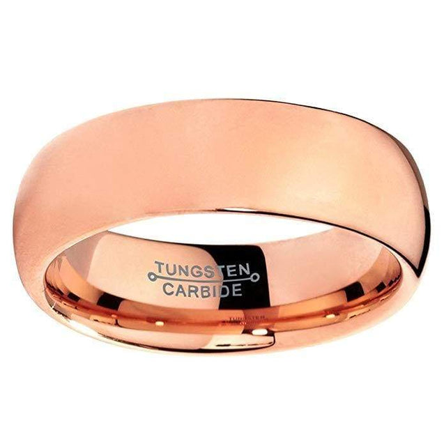 18K Rose Gold Plated Tungsten Wedding Ring Domed with Polished Finish- 7mm