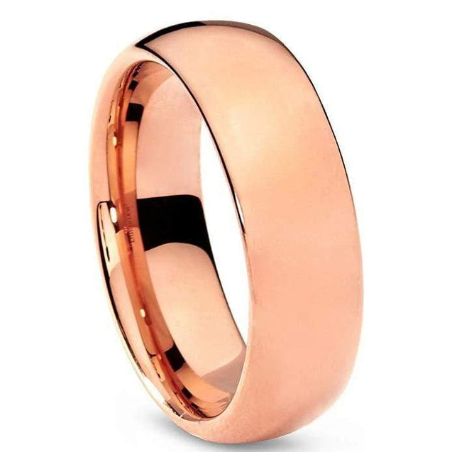 18K Rose Gold Plated Tungsten Wedding Ring Domed with Polished Finish- 7mm