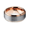 18K Rose Gold Tungsten Wedding Band Stepped Edge Brushed Comfort Fit - 8mm