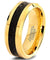18K Yellow Gold Plated Tungsten Ring Beveled Edges With Black Carbon Fiber - 8mm