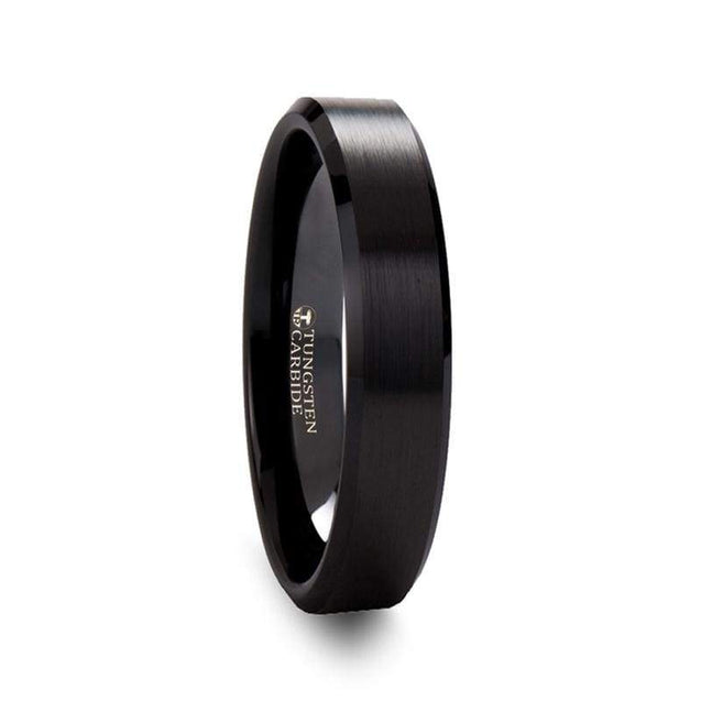 ABBEY Classic Black Tungsten Ring w/ Polished Edges and Brushed Center 4mm-10mm