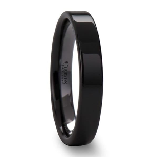 ACIS Flat Polish Finished Black Ceramic Wedding Ring For Him and Her - 4mm - 12mm