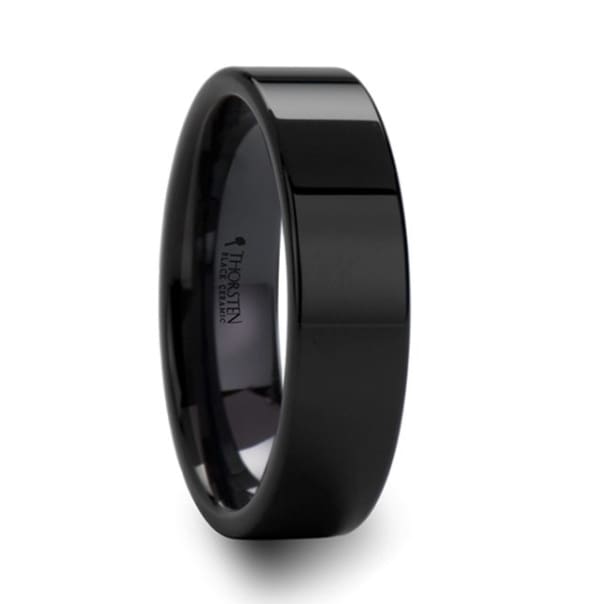 ACIS Flat Polish Finished Black Ceramic Wedding Ring For Him and Her - 4mm - 12mm