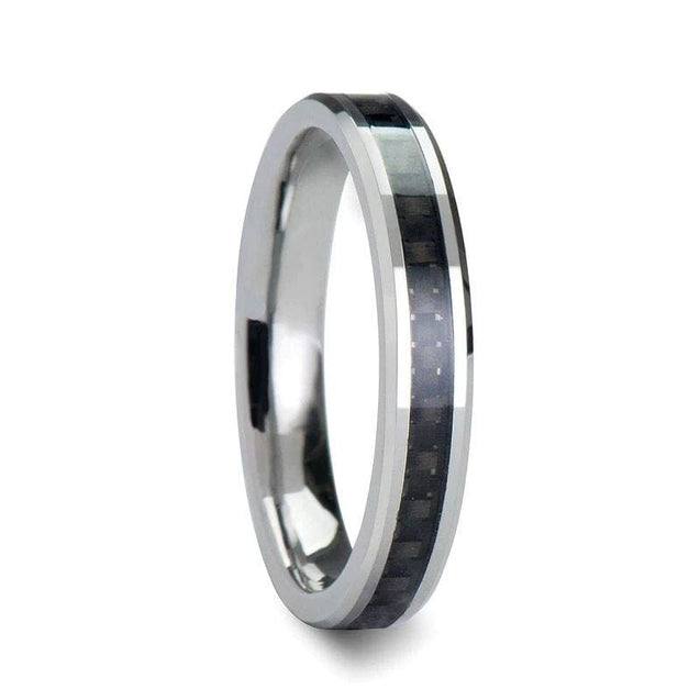 Acrapolis Black Tungsten Carbide Wedding Band Set Carbon Fiber Inlaid- 4mm-10mm