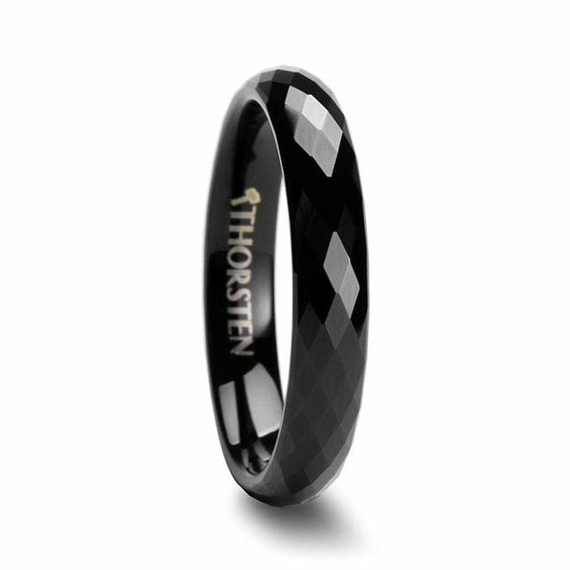 ADINA Diamond 288 Faceted Black Tungsten Ring For Her 4mm & 6mm