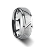 Admetus Tungsten Ring With Triangle Angle Grooves And Raised Brushed Center - 8mm
