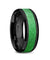 ADMON Men’s Black Ceramic Band Polished Beveled Edges Sparkling Green Inlay - 8mm