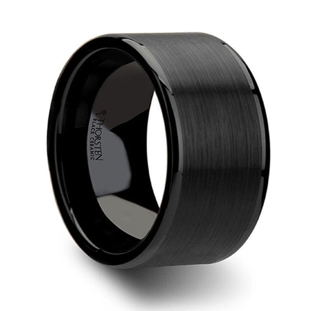 ADWIN Pipe Cut Black Ceramic Ring Brushed Center & Polished Edges 4 mm - 12