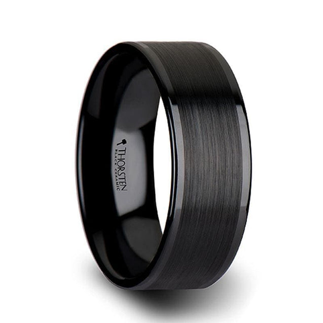 ADWIN Pipe Cut Black Ceramic Ring Brushed Center & Polished Edges 4 mm - 12