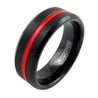 AJAX Black Tungsten Carbide Wedding Ring With Grooved Red Stripe 6mm & 8mm
