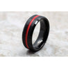 AJAX Black Tungsten Carbide Wedding Ring With Grooved Red Stripe 6mm & 8mm