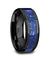 Akhila Ceramic Black Wedding Ring Blue Lapis Inlay Beveled Polished Finish - 8mm