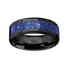 Akhila Ceramic Black Wedding Ring Blue Lapis Inlay Beveled Polished Finish - 8mm