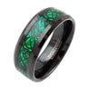 ALCANDER Black Tungsten Ring W/ Green Background Inlay Dragon Design Pattern - 8mm